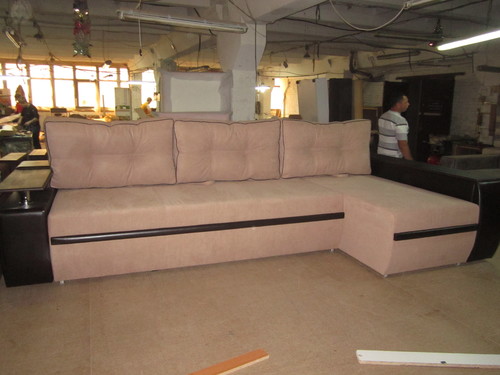 Folding sofa MFR Mustang Long evroknizhka cushions from Wall-to-wall (Misty Cream / Gerra Dark Brown)