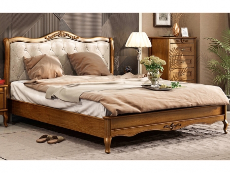 Double bed with wooden headboard soft Mebus Palermo 160x200 cm (low footboard)