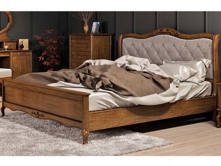Double bed with wooden headboard soft Mebus Palermo 160x200 cm (high footboard)
